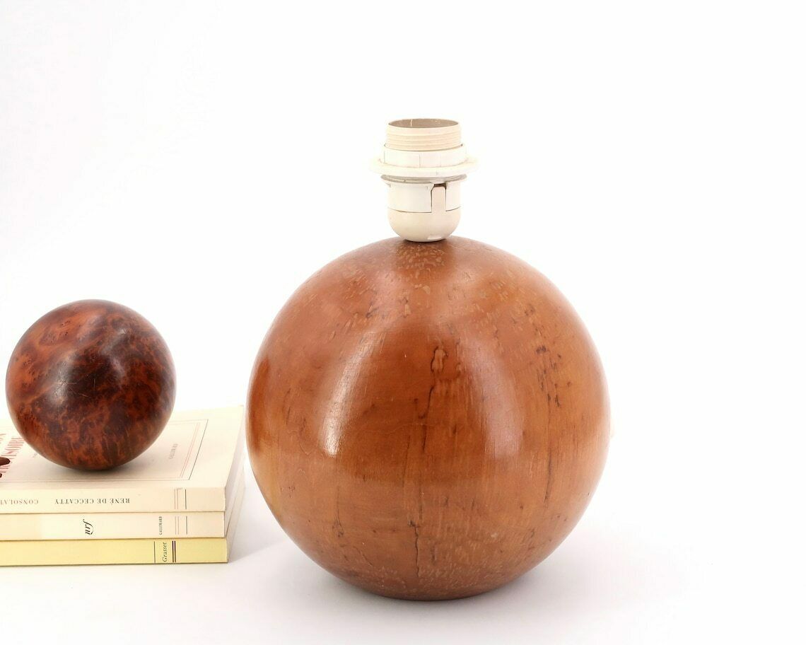 Wooden Table Lamp, Herbarium Shade With Dried Flowers, 1970s / Sphere, Ball, Minimalist, Boho Chic, Folk, Bohemian photo 426.0