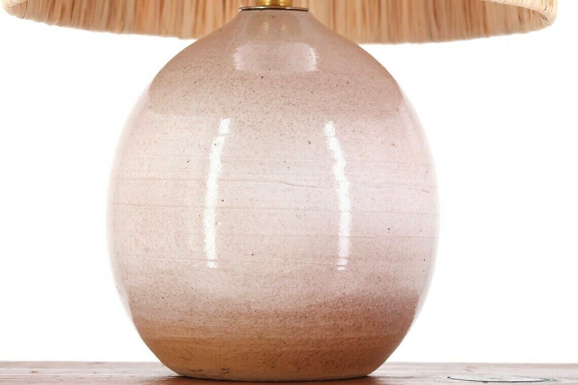 Ceramic Table Lamp, Raffia Shade, 1960s / Beige, Boho Chic, Folk, Country photo furniture