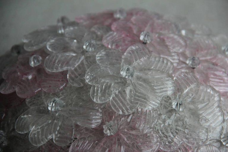 Pair Of Ceiling Lamps Bunch Flowers Murano Art Glass, 1950s Mid Century Modern photo for sale