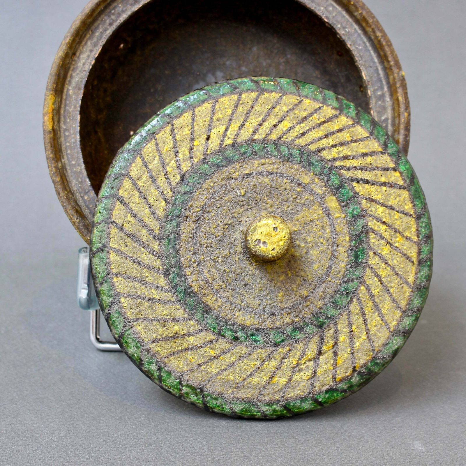 photo for sale Vintage Italian Earthenware Sugar Bowl With Lid By Aldo Londi For Bitossi (Circa 1950s)