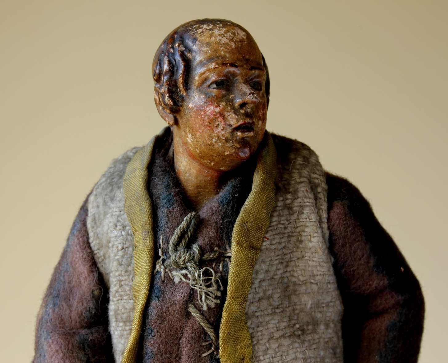 Antique Neapolitan Nativity Clay Shepherd Crib Figure. 19th Century. photo for sale