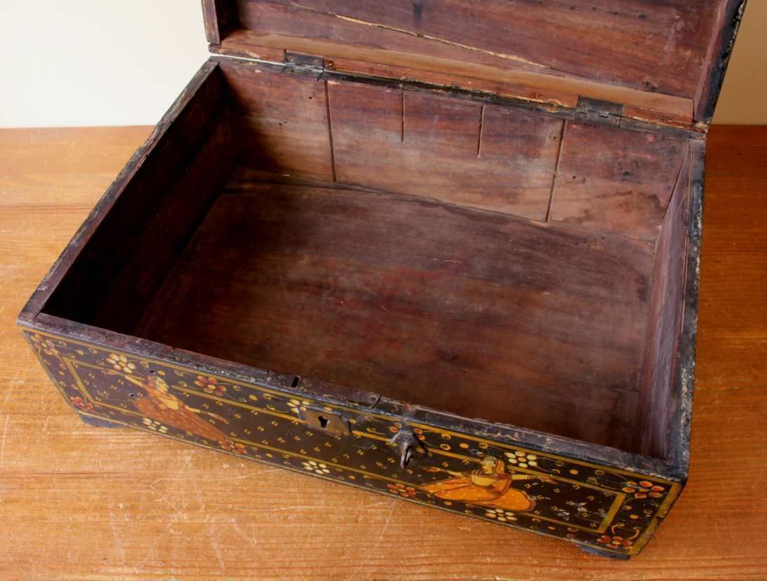 495.0 Indian Rajastani Hand Painted Wood Marriage Dowry Box. 19th Century. photo