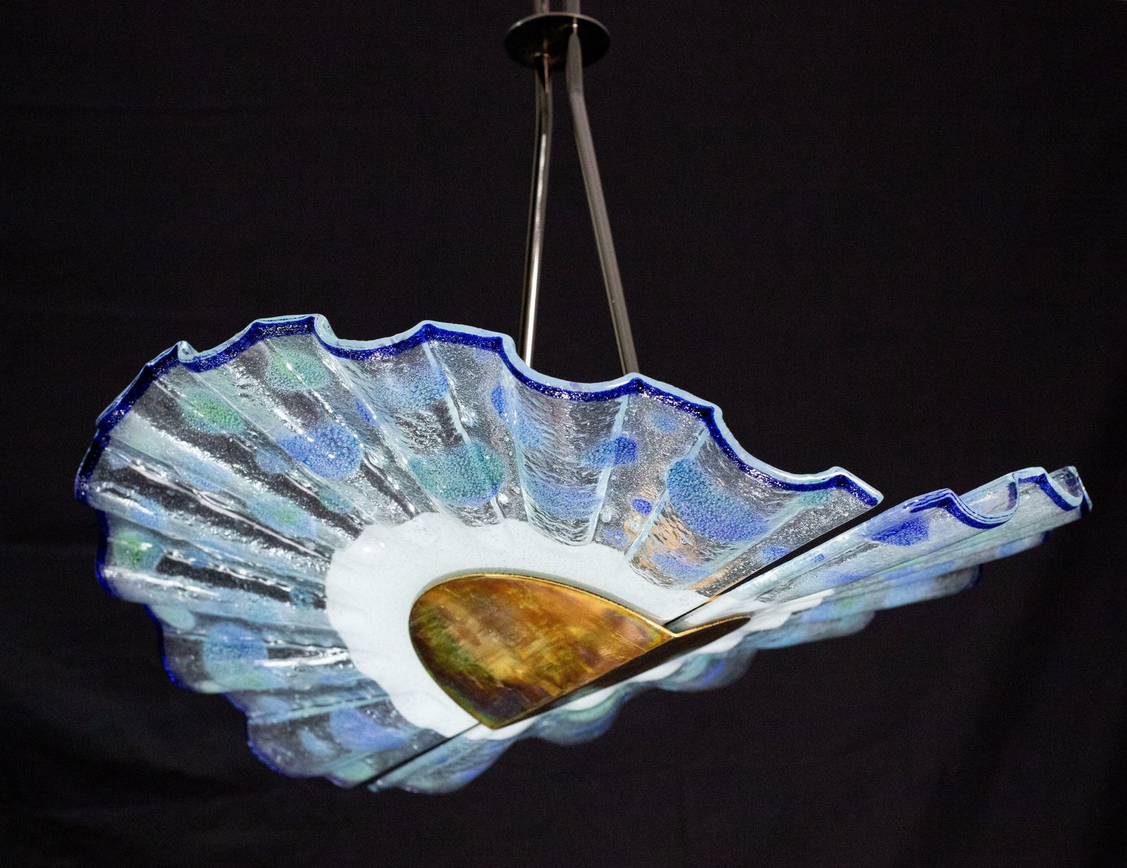 1605.0 Blue Murano Glass Pendant In The Shape Of A Fan, 1970s photo