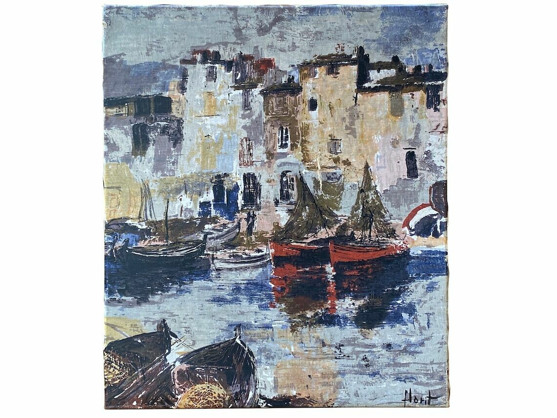 Mid 20th Century Continental School  Boats In Harbour  Signed Florit