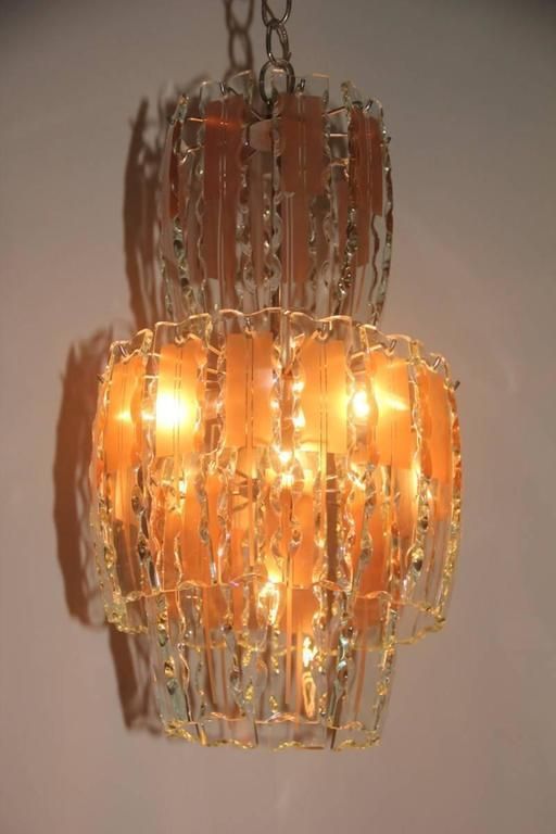 Pair Of Chandelier Curved Glass, 1970s,Crystall,Steel, Italian Design Chipped photo buy