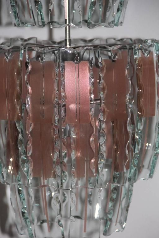 Pair Of Chandelier Curved Glass, 1970s,Crystall,Steel, Italian Design Chipped photo vintage