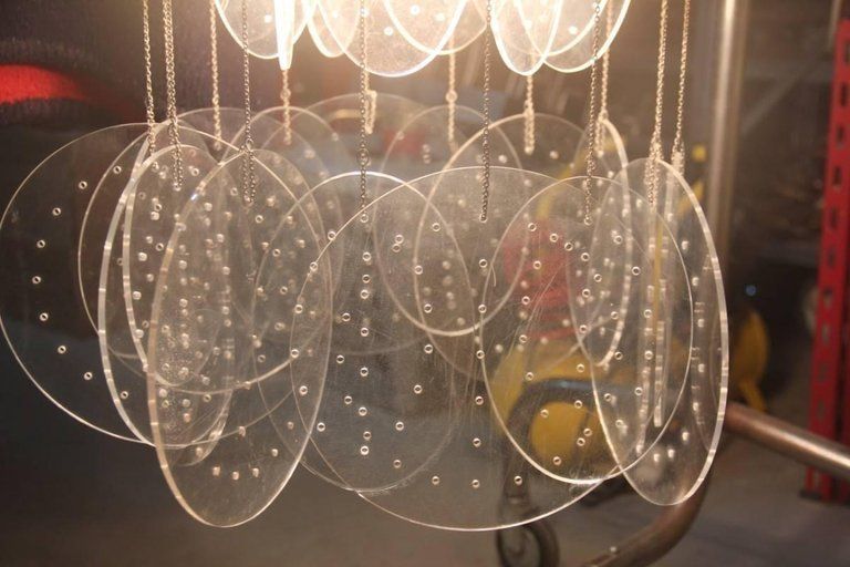 photo furniture Pair Of Chandeliers Plexiglass And Metal Chrome Italian Design 1970 Pop Art