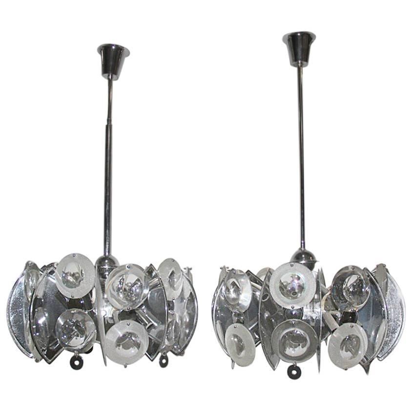 Chandeliers Steel Glasses, 1970s Italian Design Pop Art Torlasco
