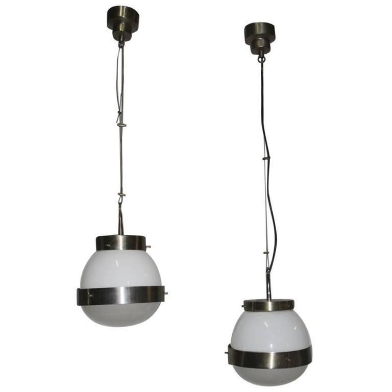 Pair Of Delta Ceiling Lamp Round Artemide Sergio Mazza Italian Design, 1960s