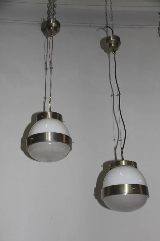 Pair Of Delta Ceiling Lamp Round Artemide Sergio Mazza Italian Design, 1960s photo vintage