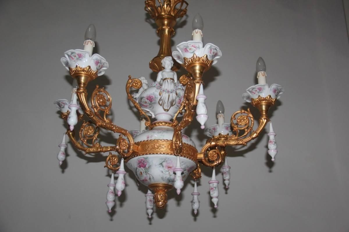 Elegant And Luxurious Chandelier 1970 Tiche Porcelain 24 Carat Gold Bronze photo vinterior