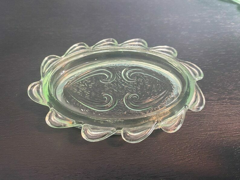 Vintage Green Glass Dressing Table Set   Art Deco Glass Vanity Set By Bagley In Rutland Pattern #3078   1930s Free Shipping photo 100.0