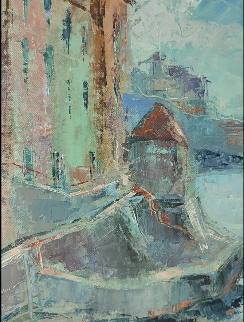 photo furniture Framed Oil Painting Of A Fortified Italian Coastal City