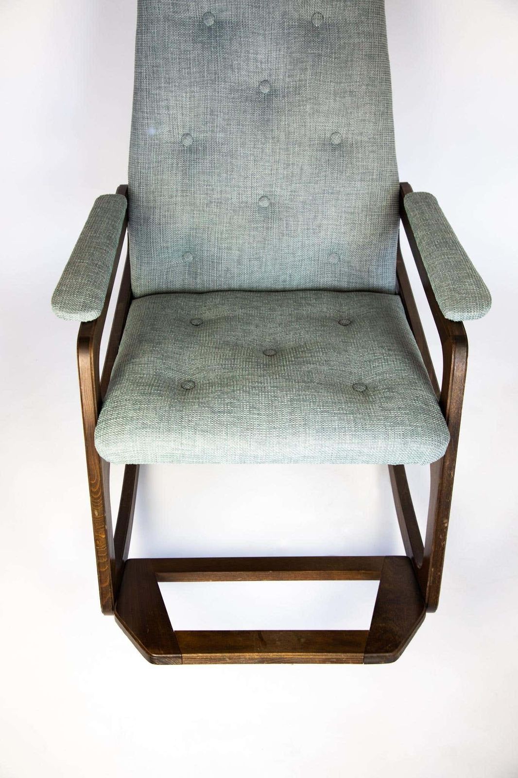photo for sale Rocking Chair Made Of Solid Wood And Ice Blue Reupholstery, Italy 1960s, Mid Century