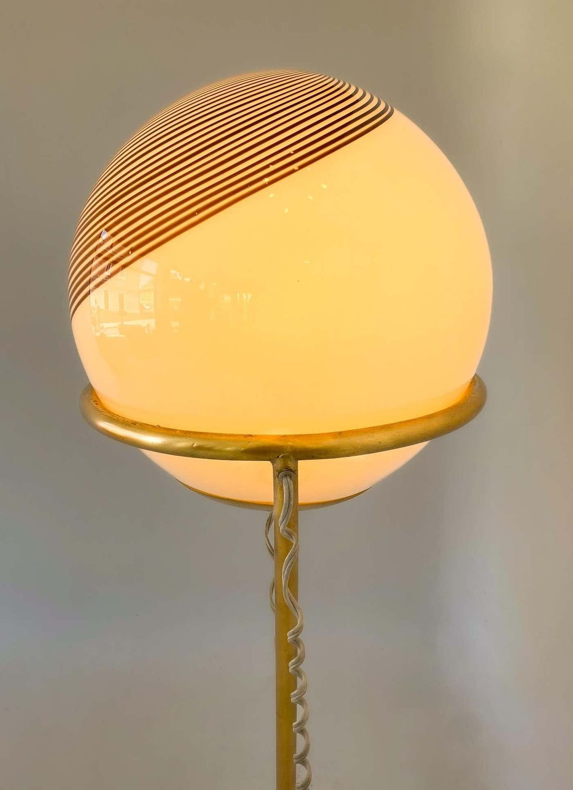 photo for sale Mid Century Modern Murano Glass And Brass Floor Lamp By Venini, Italy 1960s