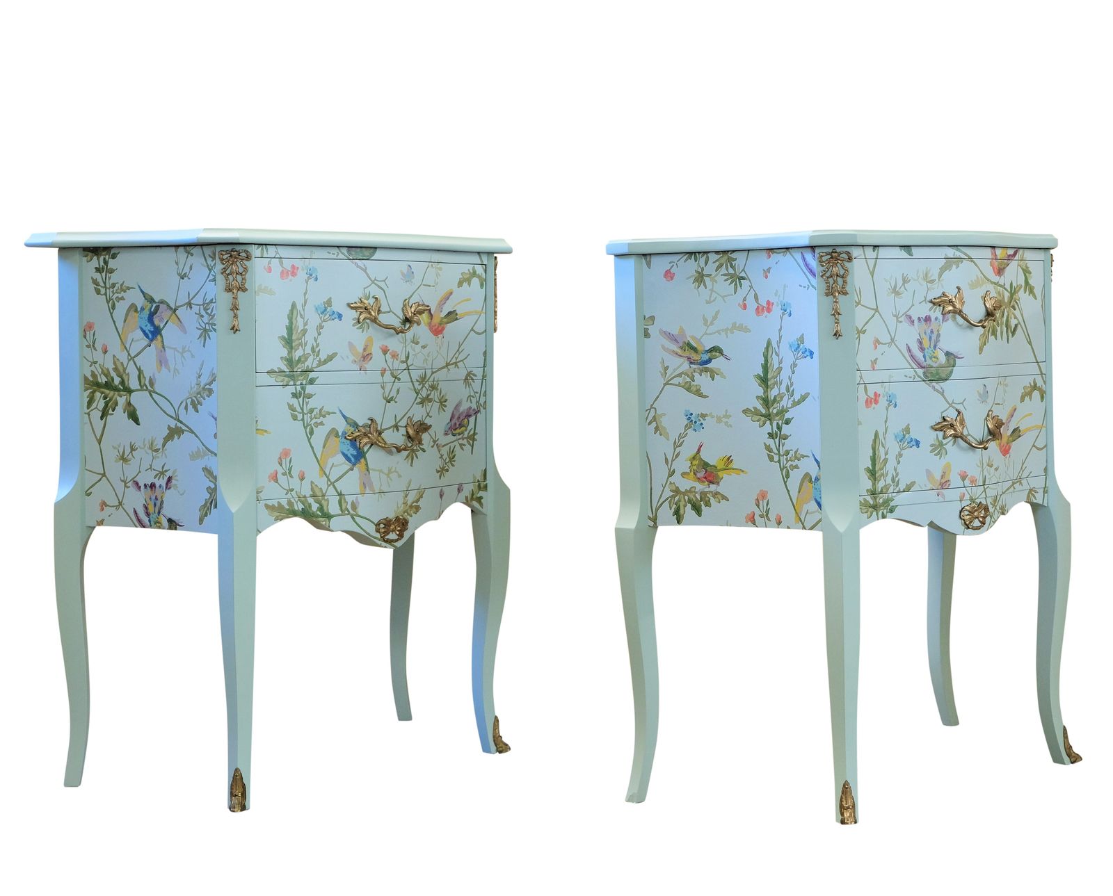 A Pair Of Louis XV Style Bedside Tables With Floral Design And Marble Tops photo furniture