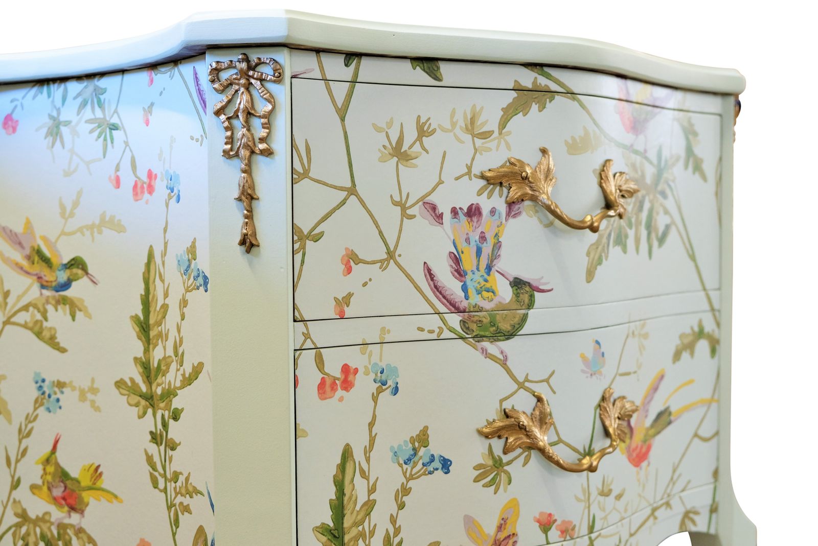 photo furniture A Pair Of Louis XV Style Bedside Tables With Floral Design And Marble Tops
