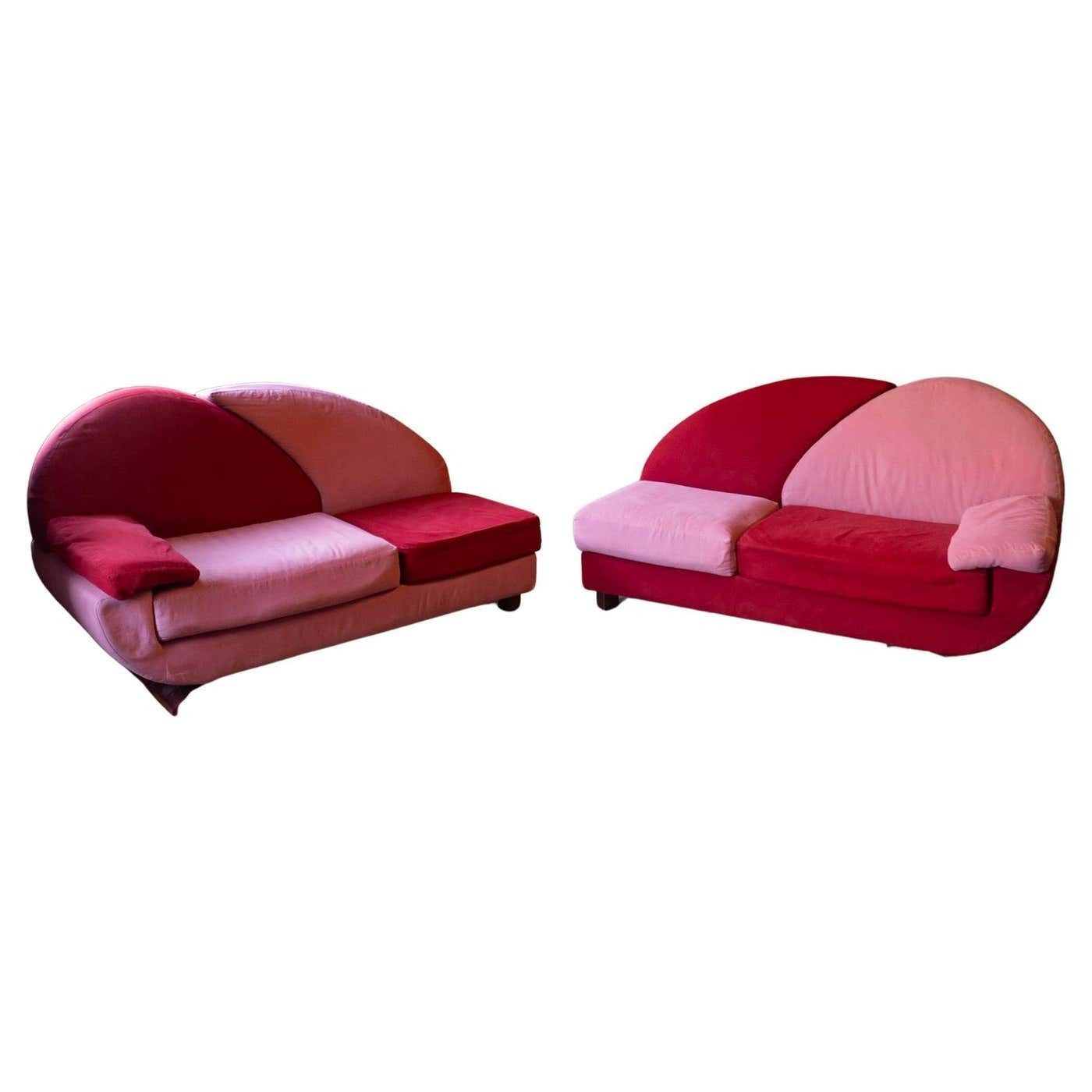 Post Modern Pink And Red Alcantara Sofas, Italy, 1980s