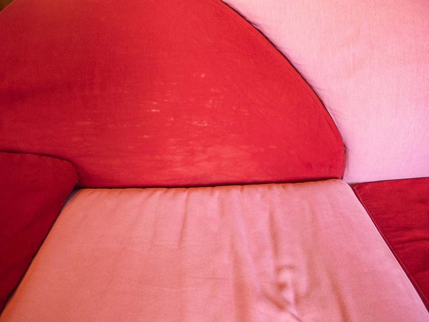 Post Modern Pink And Red Alcantara Sofas, Italy, 1980s photo 2200.0