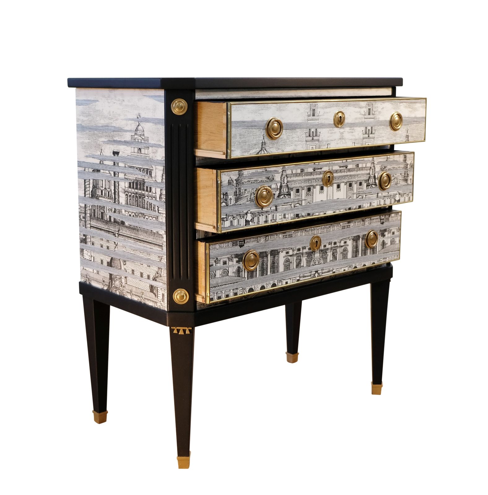 Fornasetti Design Three Drawer Chest With Marble Top photo furniture