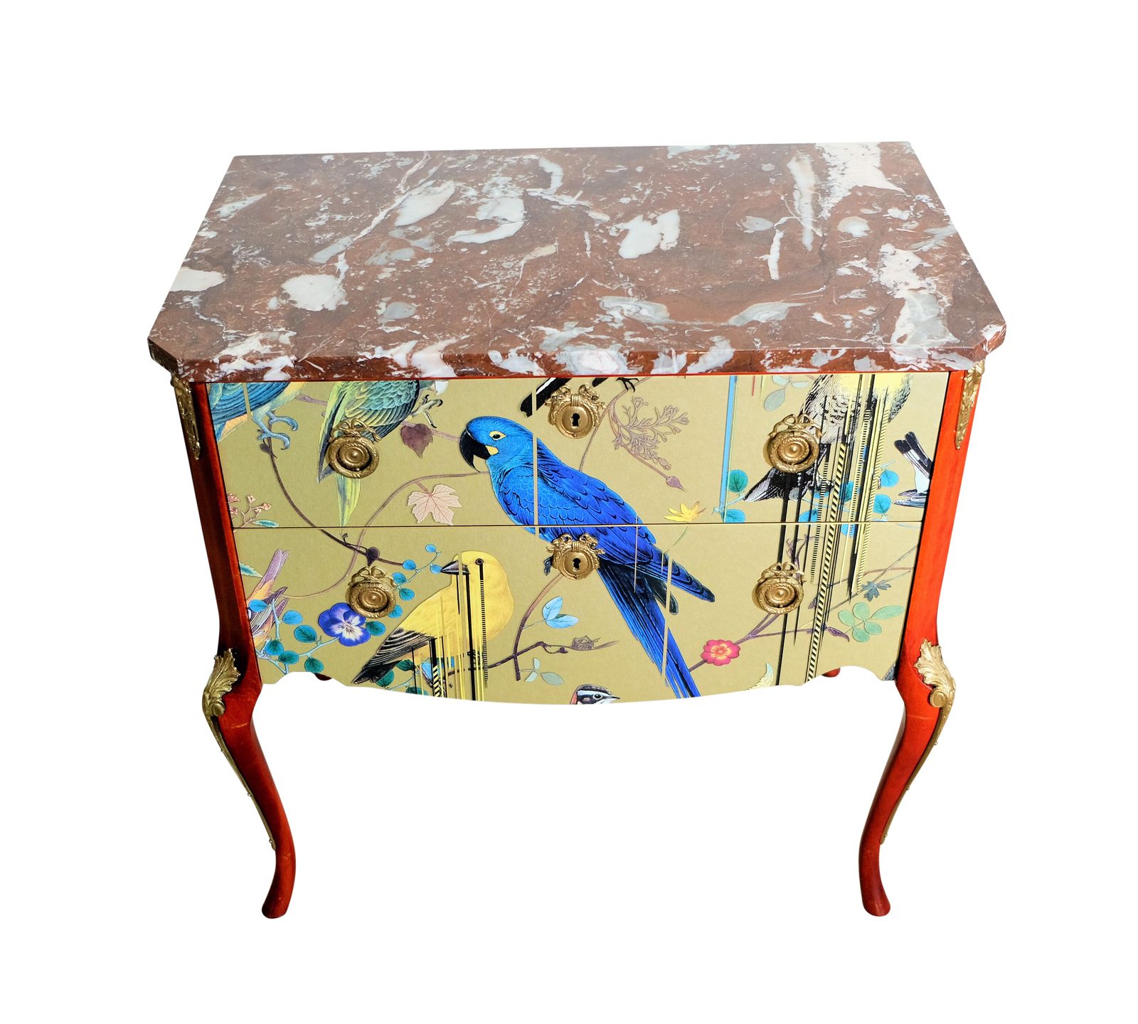 Louis XV Style Chest With Gold Birds Design And Marble Top photo buy