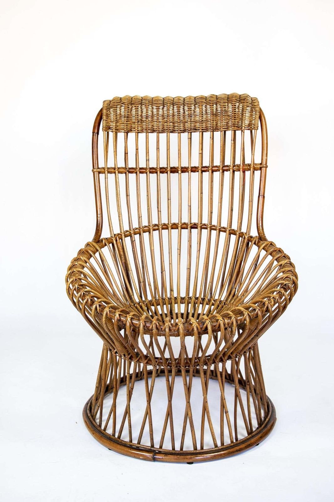 Mid Century Modern Outdoor Lounge Chair Made Of Wicker In The Style Of Franco Albini, Italy 1950s photo furniture