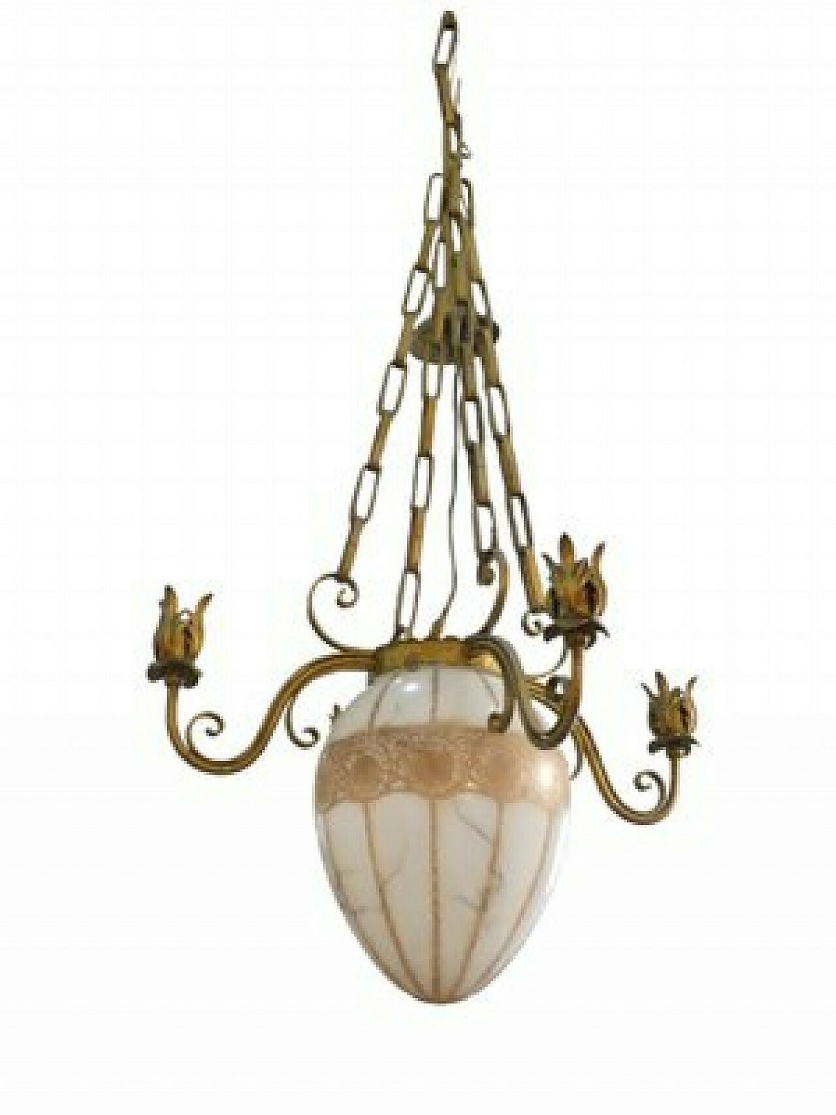 Gilded Wrought Iron And Glass Chandelier By Pier Luigi Colli, 1960s
