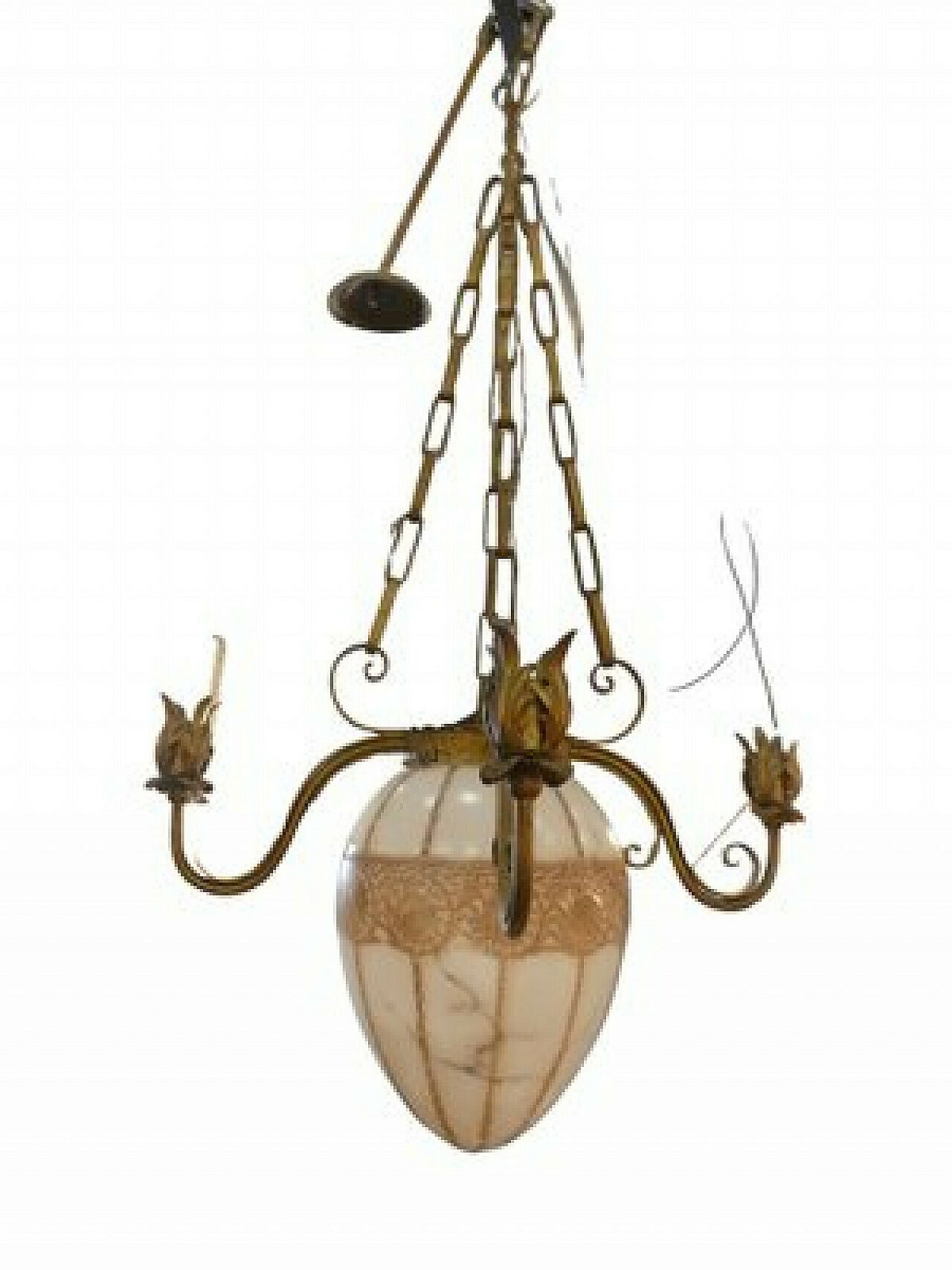 photo vinterior Gilded Wrought Iron And Glass Chandelier By Pier Luigi Colli, 1960s