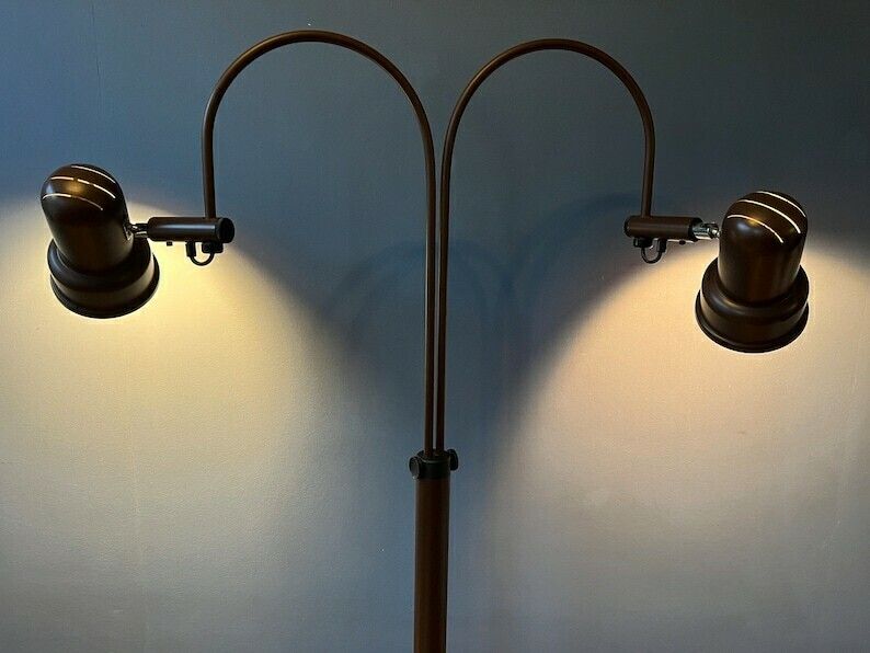 Mid Century Bruine Gepo Double Arc Cone Vloerlamp photo for sale