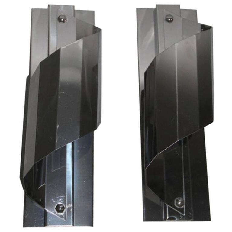 Big 1970 Pair Of Stainless Steel Spiral Wall Italian Design