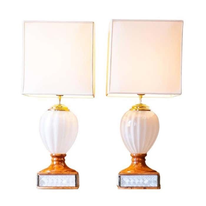 Hollywood Regency Tommaso Barbi Table Lamp, Ceramic, Murano Glass, Italy 1970s