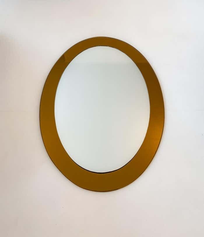 Brown Oval Glass Wall Mirror, Mid Century Modern, Italy, 1970s photo for sale