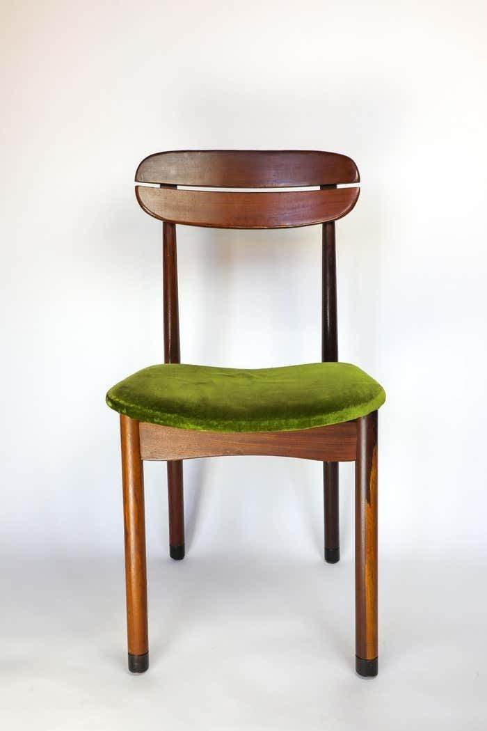 photo vinterior Mid Century Modern Dining Chairs With Green Velvet Upholstery, Set Of 6, 1950s