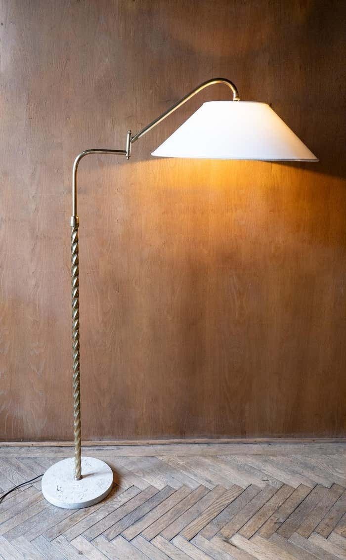 Mid Century Modern Brass Marble Adjustable Arm Floor Lamp, Italy 1950s photo furniture
