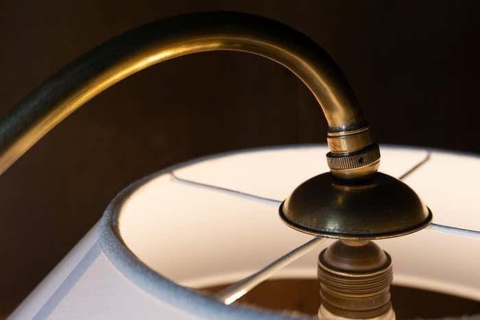 Mid Century Modern Brass Marble Adjustable Arm Floor Lamp, Italy 1950s photo for sale
