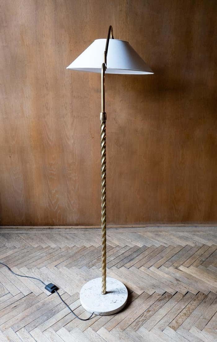 Mid Century Modern Brass Marble Adjustable Arm Floor Lamp, Italy 1950s photo 980.0