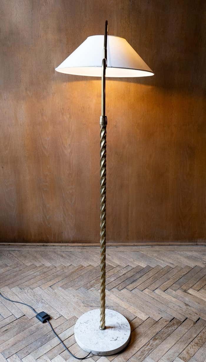 Mid Century Modern Brass Marble Adjustable Arm Floor Lamp, Italy 1950s photo vinterior