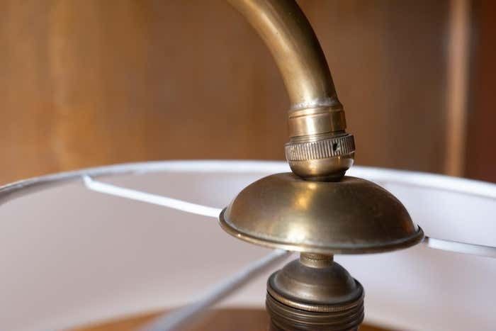 Mid Century Modern Brass Marble Adjustable Arm Floor Lamp, Italy 1950s photo vintage