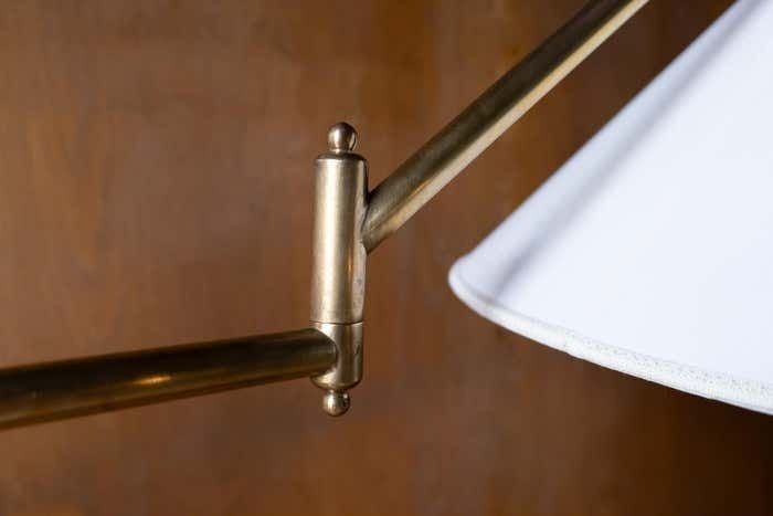 photo for sale Mid Century Modern Brass Marble Adjustable Arm Floor Lamp, Italy 1950s