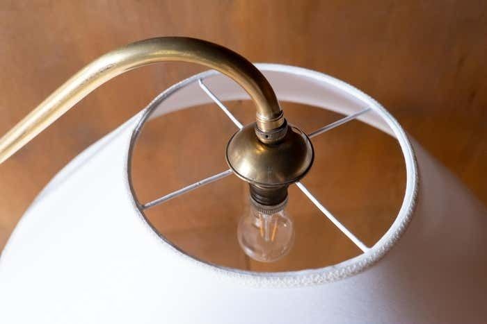 Lighting Mid Century Modern Brass Marble Adjustable Arm Floor Lamp, Italy 1950s photo