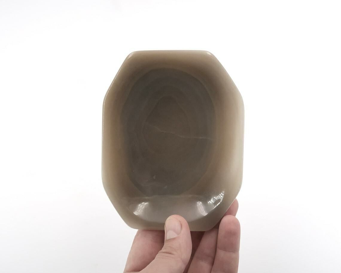 Grey Agate Stone Ring Dish, 1970s / Brown Grey, Carved Stone, Boho Chic, Folk, Bohemian, Bowl, Ashtray photo vinterior