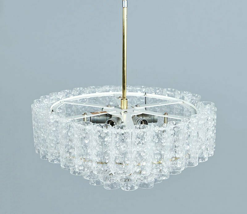 Glass And Brass Chandelier From Doria Leuchten 1960s photo for sale