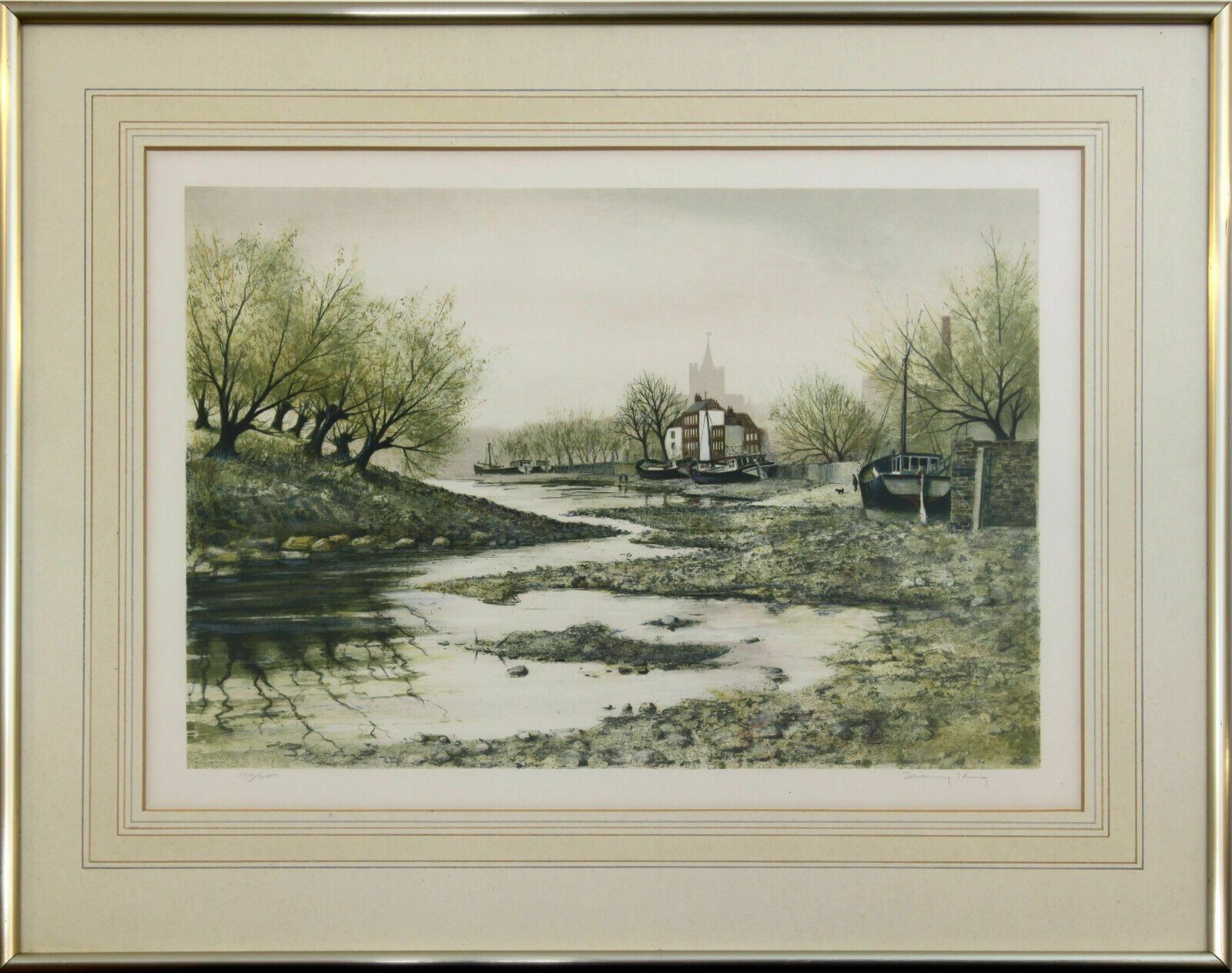Limited Edition Print By Jeremy King. Barges At Low Tide