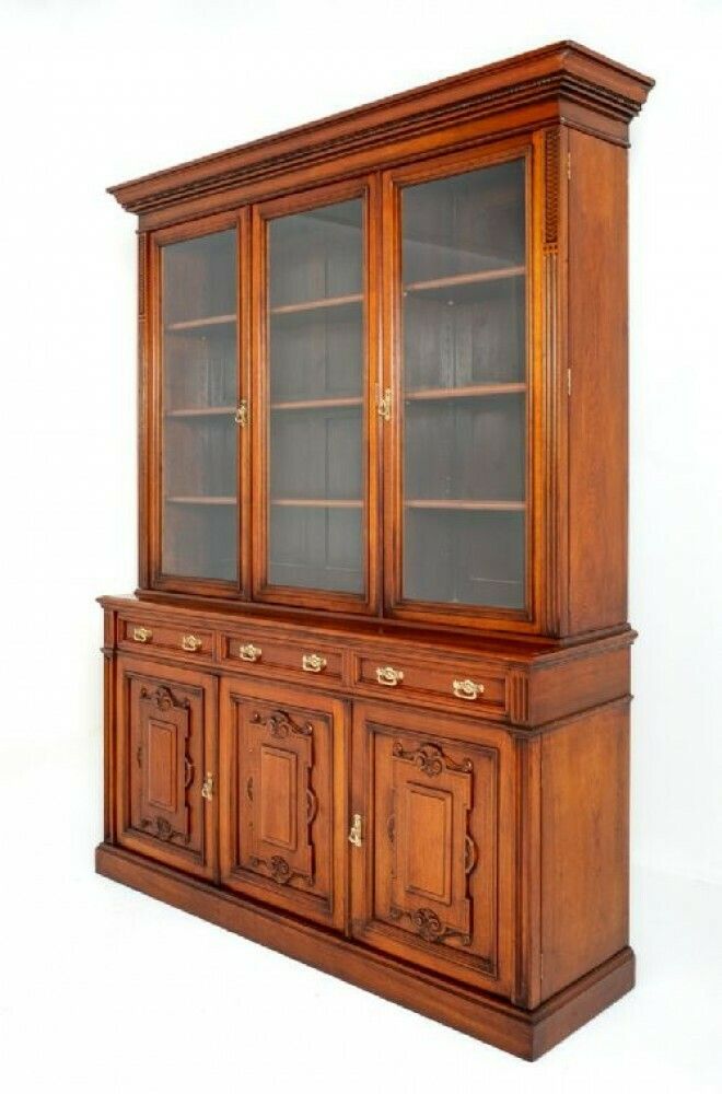 photo furniture Victorian Bookcase Walnut Glazed Cabinet Shoolbred And Co 1880