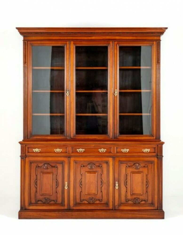 Furniture Victorian Bookcase Walnut Glazed Cabinet Shoolbred And Co 1880 photo