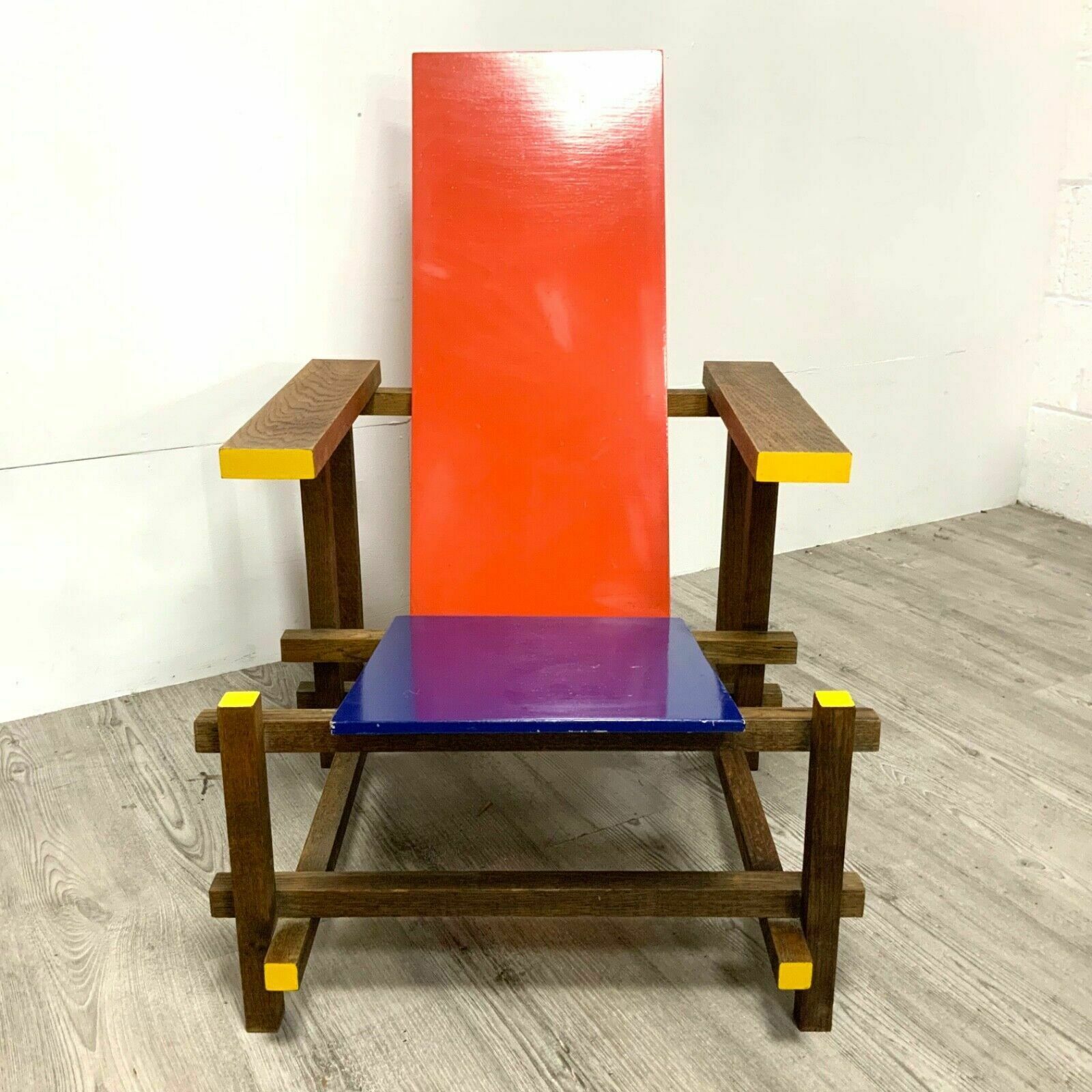 Vintage Reproduction Gerrit Rietveld Style Red And Blue Chair 1980s photo buy