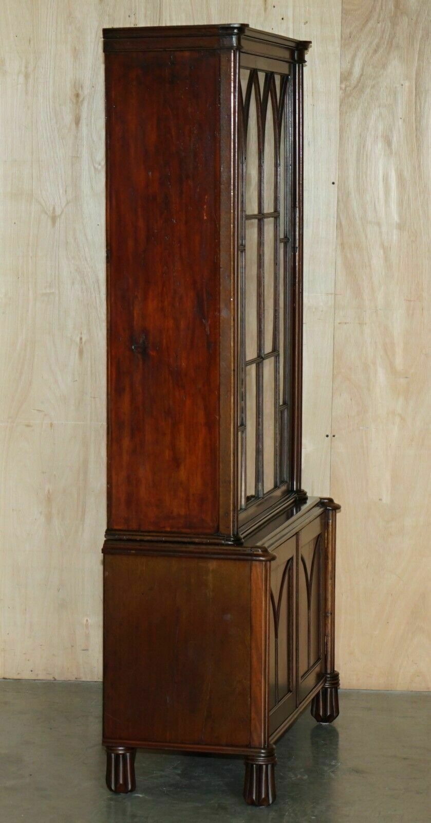 Early Victorian Gothic Revival Astral Glazed Library Bookcase With Steeple Glass photo vintage