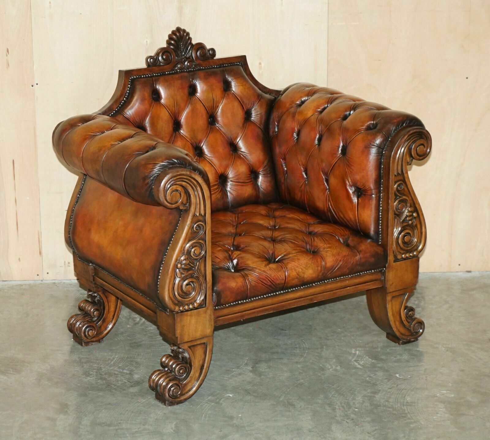 Huge Ornately Carved Antique Fully Restored Chesterfield King / Queens Armchair