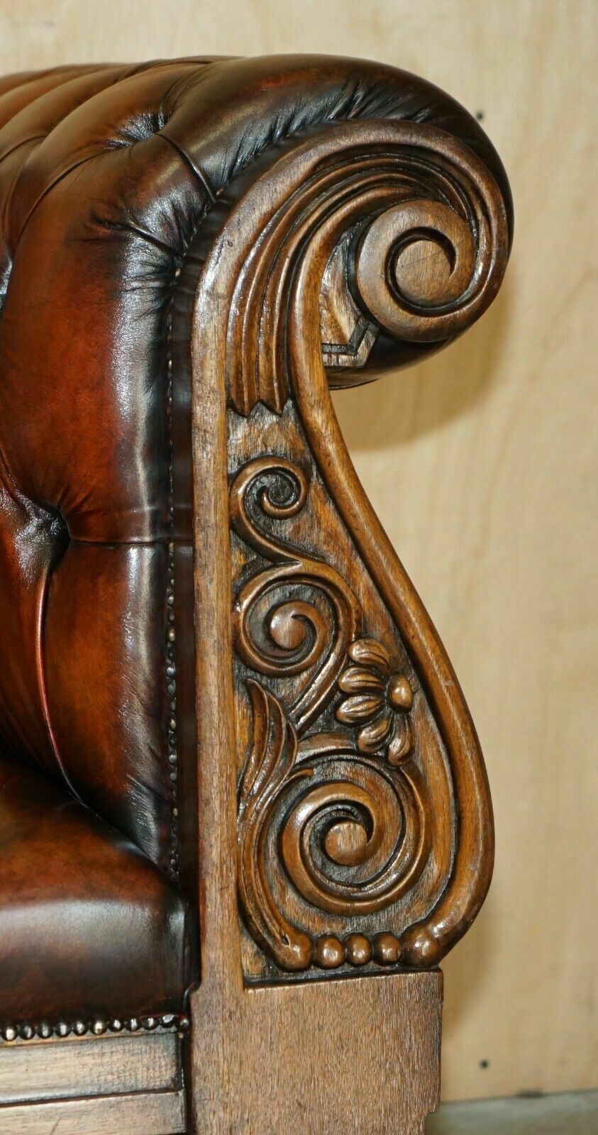 Huge Ornately Carved Antique Fully Restored Chesterfield King / Queens Armchair photo buy
