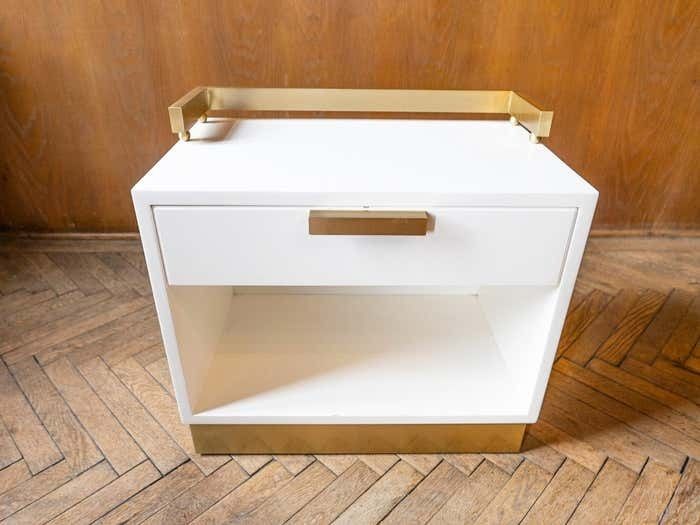 Pair Of White And Gold Bedside Tables By Luciano Frigerio, Italy 1970 photo 1800.0